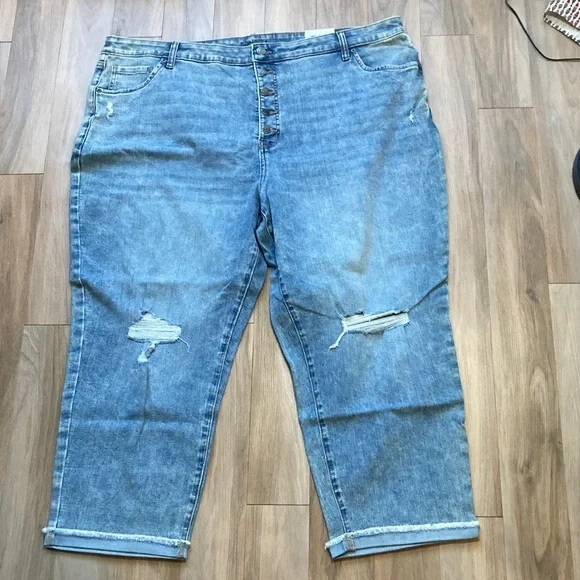 Sonoma straight crop jean distressed cuffed raw hem button fly casual 24W - Picture 15 of 17